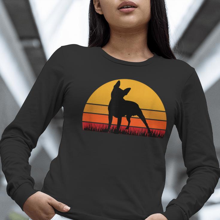 Boston Terrier Bostie Sunset Retro Dog Pet Mom Dad Women Long Sleeve T-Shirt, Boston Terrier Dad Shirts, Boston Terrier Mom Shirts, funny gift