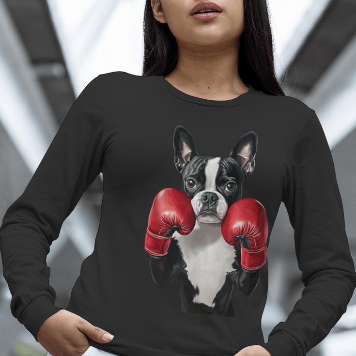 Boston Terrier Boxing Women Long Sleeve T-Shirt, funny gift