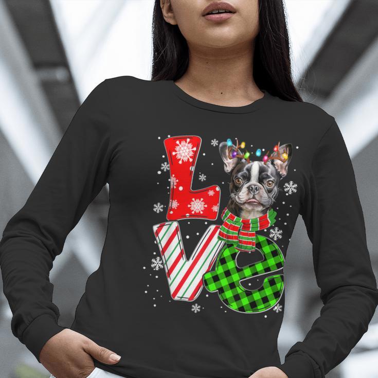 Boston Terrier Christmas Tree Lights Santa Dog Xmas For Men Women Kids Women Long Sleeve T-Shirt, Boston Terrier Christmas Shirts, funny gift