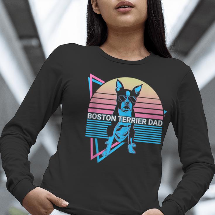 Boston Terrier Dad Retro Women Long Sleeve T-Shirt, Boston Terrier Dad Shirts, funny gift