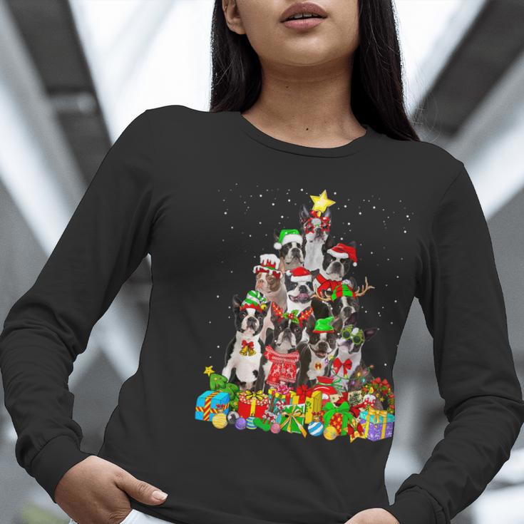 Boston Terrier Dog Christmas Tree Lights Xmas Pajama For Men Women Kids Women Long Sleeve T-Shirt, Boston Terrier Christmas Shirts, funny gift