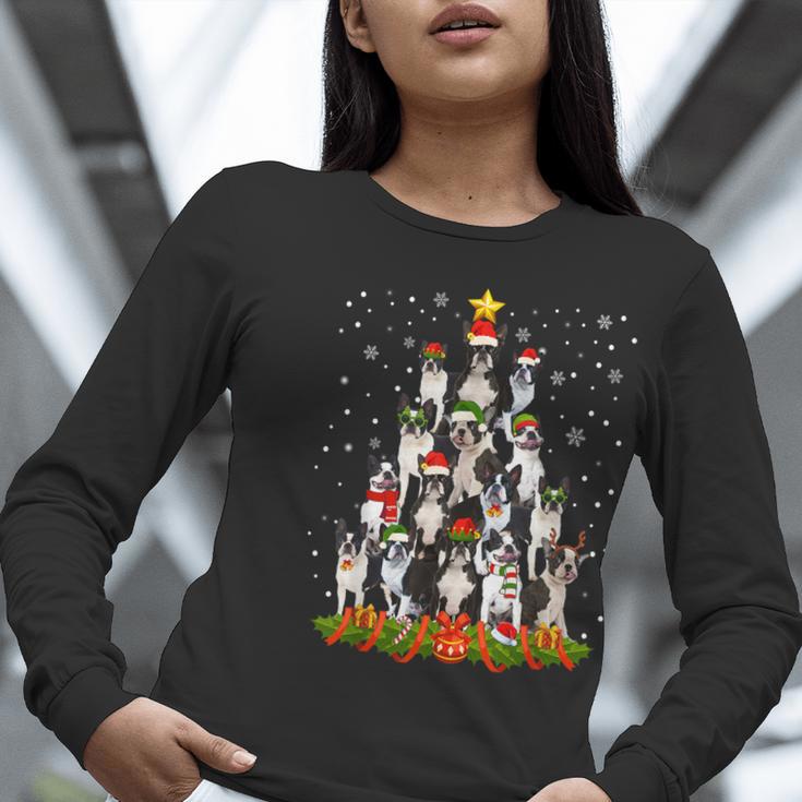 Boston Terrier Dog Christmas Tree Santa Hat Xmas Pajama Men Women Kids Women Long Sleeve T-Shirt, Boston Terrier Christmas Shirts, funny gift