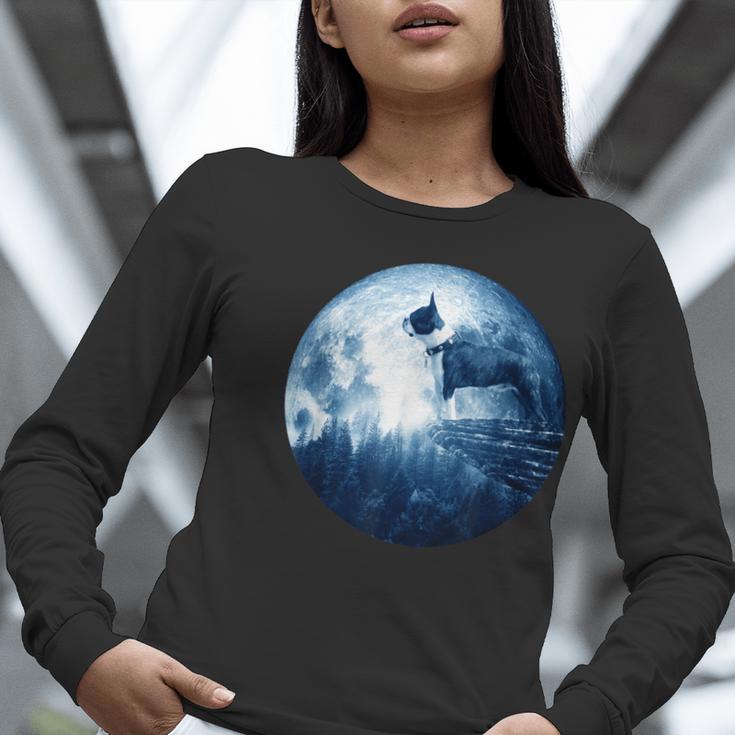Boston Terrier Dog Moon Dog Mom Dad Women Men Dog Lovers Women Long Sleeve T-Shirt, Boston Terrier Dad Shirts, Boston Terrier Mom Shirts, funny gift