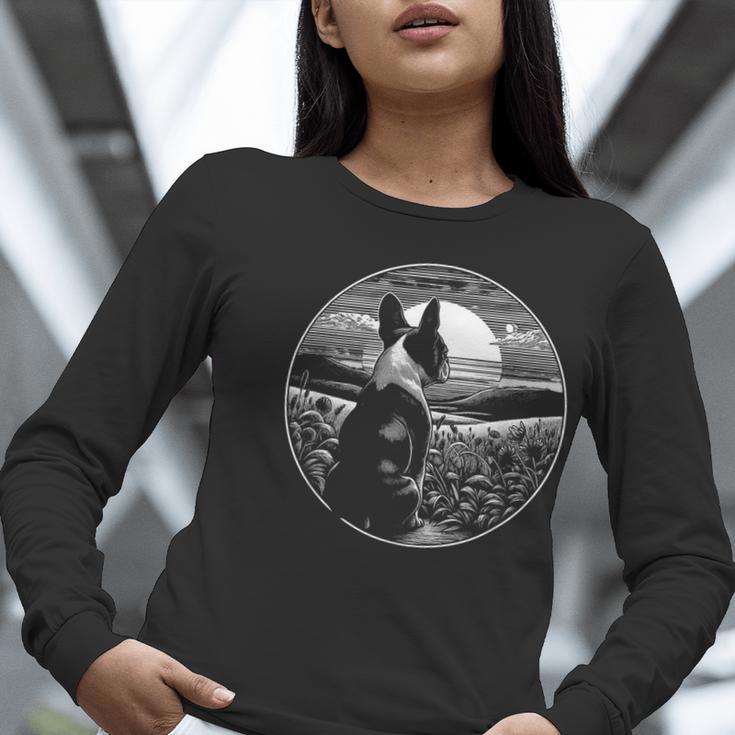 Boston Terrier Dog Nature Scene Graphic Art Men Women Girls Kids Women Long Sleeve T-Shirt, funny gift