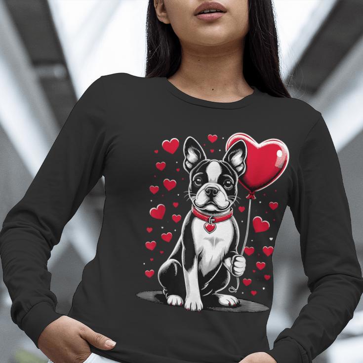 Boston Terrier Dog Valentine's Day Dog Owner Valentine Women Long Sleeve T-Shirt, funny gift