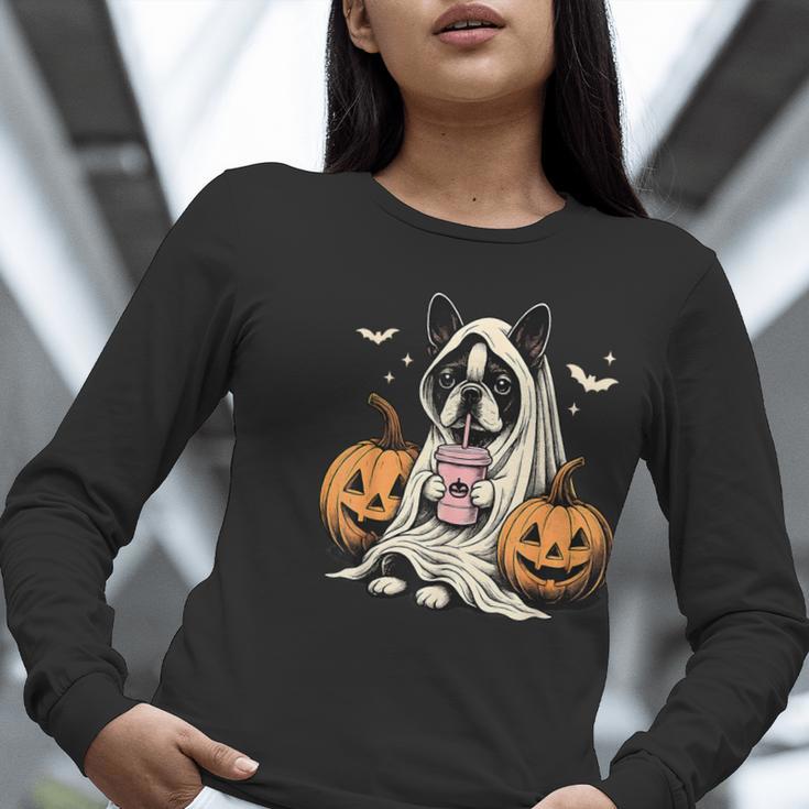 Boston Terrier Ghost Boo Halloween Costume Spooky Season Women Long Sleeve T-Shirt, Boston Terrier Halloween Shirts, Boston Terrier Ghost Shirts, funny gift