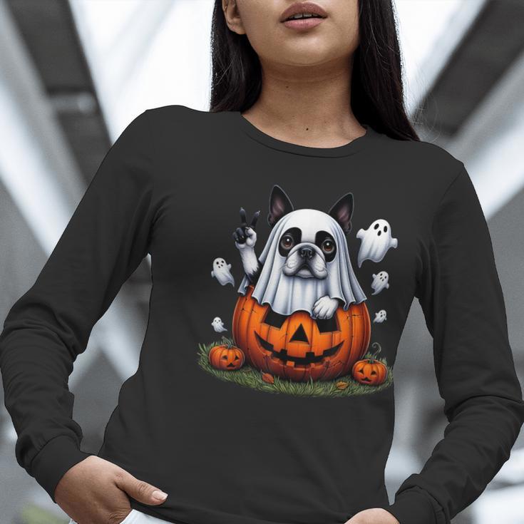 Boston Terrier Ghost Boo Halloween Kids Women Long Sleeve T-Shirt, Boston Terrier Halloween Shirts, Boston Terrier Ghost Shirts, funny gift