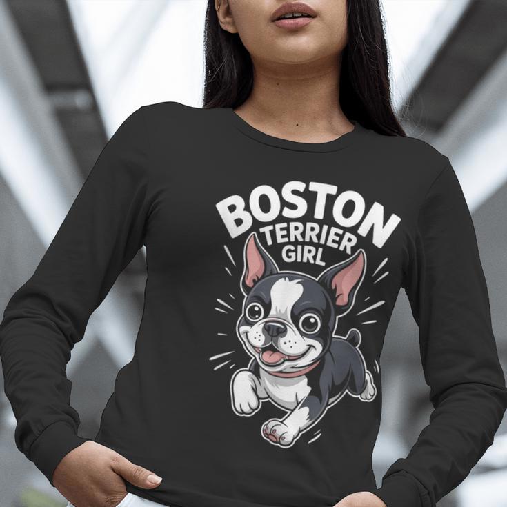 Boston Terrier Girl Cute Cartoon For Dog Owners Pet Terrier Women Long Sleeve T-Shirt, funny gift