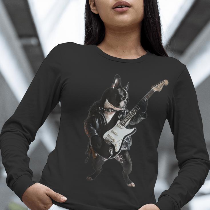 Boston Terrier Guitar Women Long Sleeve T-Shirt, funny gift