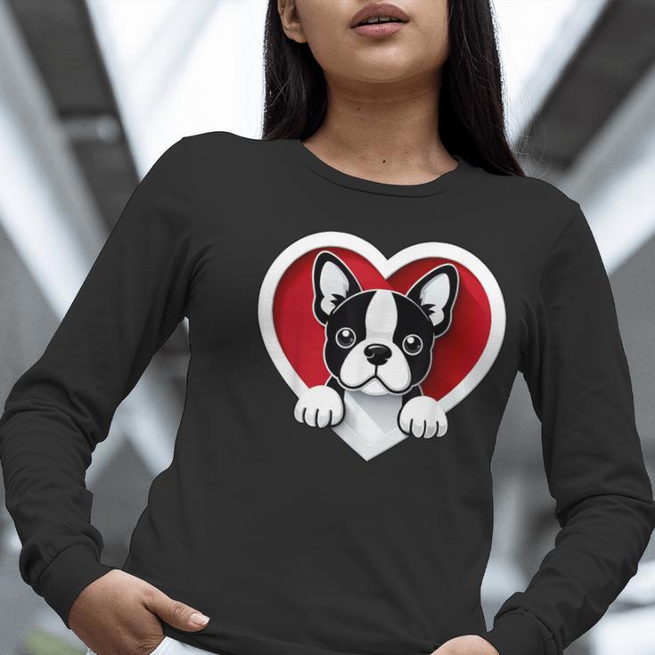 Boston Terrier Heart Cute Puppy Lover Or Dog Owner Women Long Sleeve T-Shirt, funny gift
