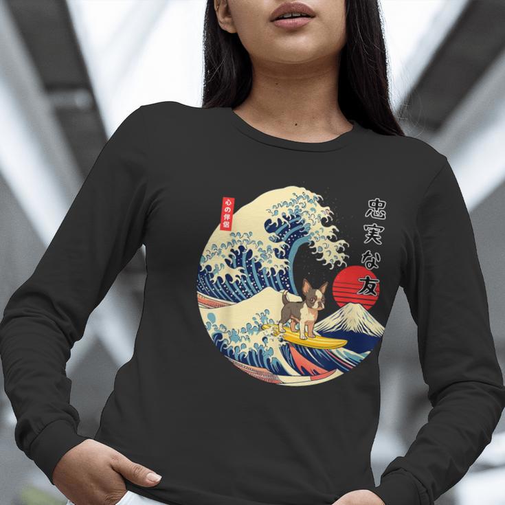 Boston Terrier Japanese Kanagawa Wave Surf Loyal Dog Men Women Kids Women Long Sleeve T-Shirt, funny gift