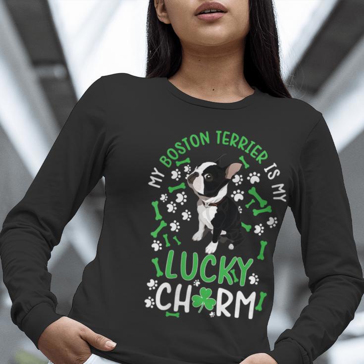 My Boston Terrier Is My Lucky Charm Paw Dog St Patrick's Day Women Long Sleeve T-Shirt, funny gift