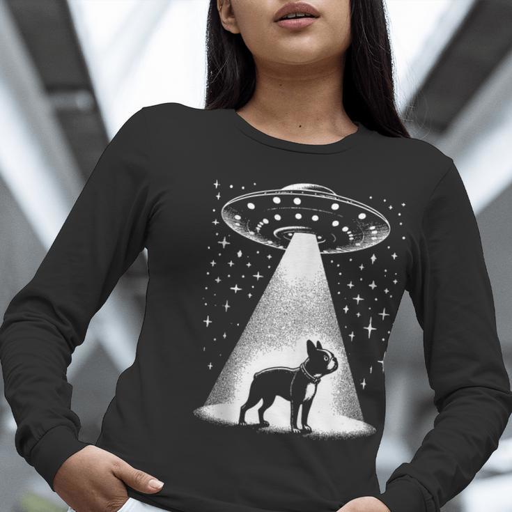 Boston Terrier Mom Dad Dog Alien UFO Women Long Sleeve T-Shirt, Boston Terrier Dad Shirts, Boston Terrier Mom Shirts, funny gift