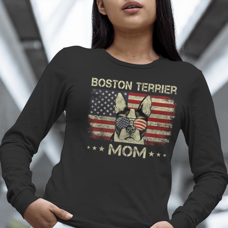 Boston Terrier Mom Dog Lovers American Flag 4th Of July Women Long Sleeve T-Shirt, Boston Terrier Mom Shirts, American Boston Terrier Shirts, Boston Terrier 4th Of July Shirts, funny gift