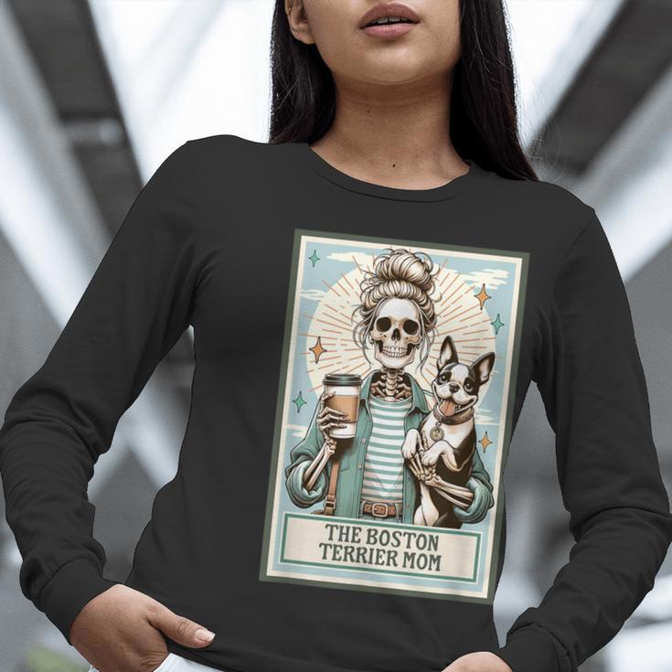 The Boston Terrier Mom Skeleton Spooky Season Halloween Women Long Sleeve T-Shirt, Boston Terrier Mom Shirts, Boston Terrier Halloween Shirts, funny gift