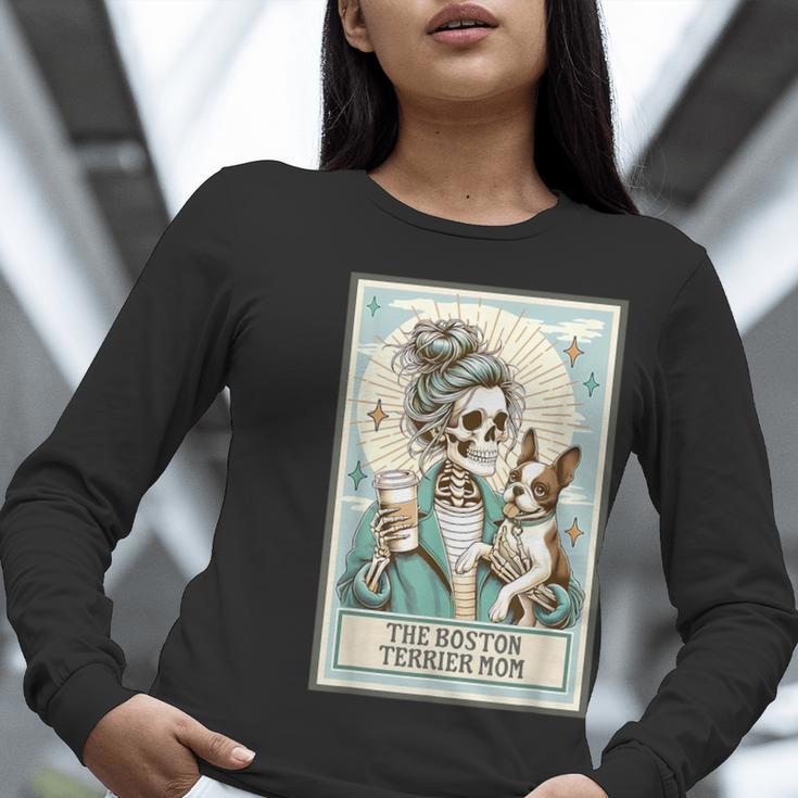 Boston Terrier Mom Skeleton Tarot Card Witch Vibes Dog Mom Women Long Sleeve T-Shirt, Boston Terrier Mom Shirts, Boston Terrier Tarot Shirts, funny gift