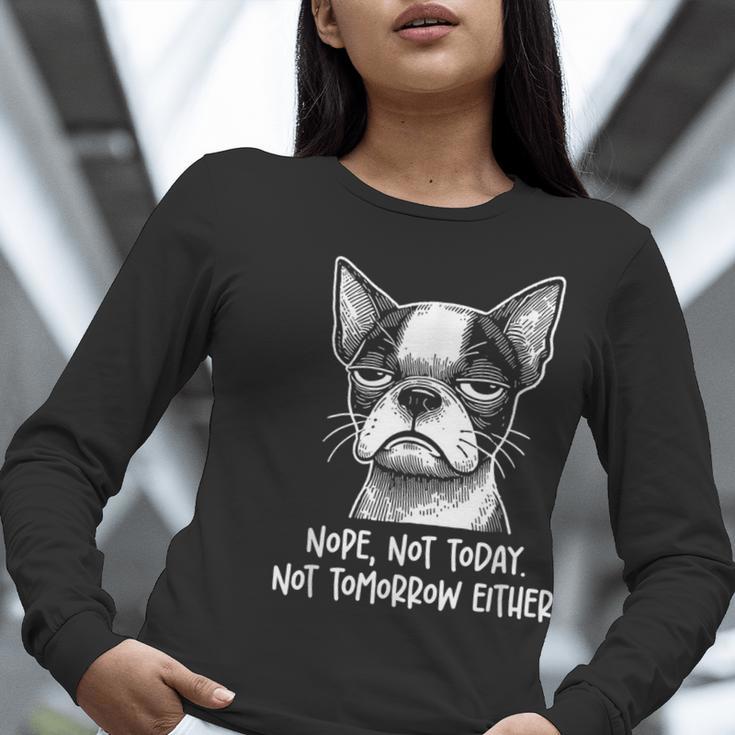 Boston Terrier Nope Not Today Not Tomorrow Either Sarcastic Women Long Sleeve T-Shirt, funny gift