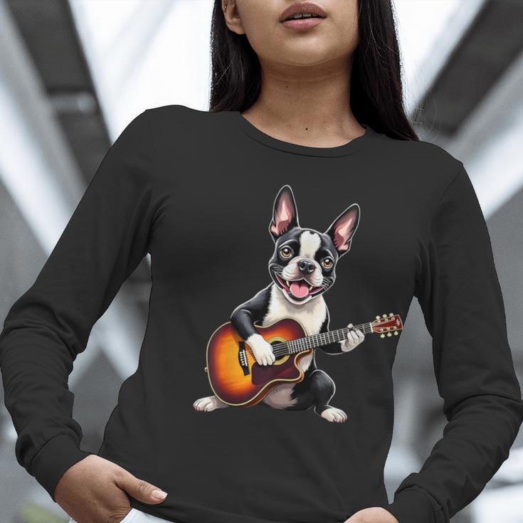 Boston Terrier Playing Guitar Boston Terrier Women Long Sleeve T-Shirt, funny gift