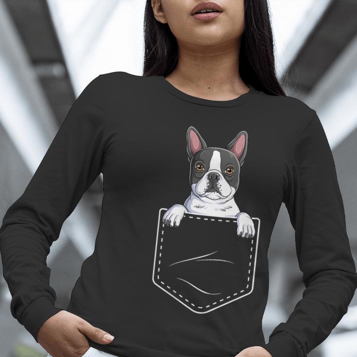 Boston Terrier In The Pocket Cute Boston Terrier Dog Lovers For Men Women Girls Kids Women Long Sleeve T-Shirt, funny gift