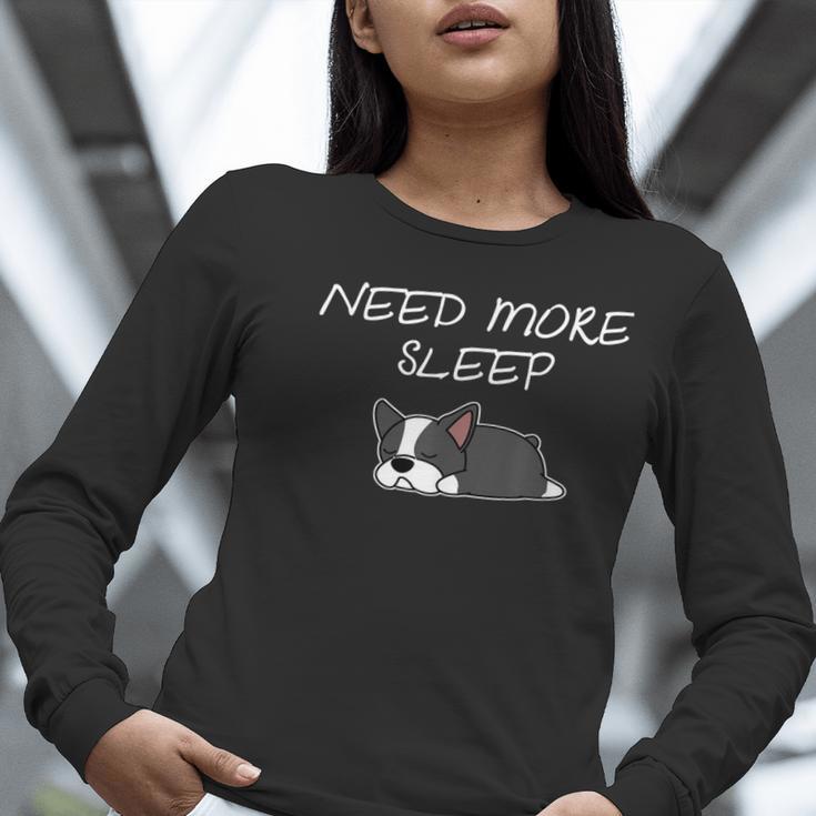 Boston Terrier Puppy Need More Sleep Pajama For Bedtime Women Long Sleeve T-Shirt, funny gift