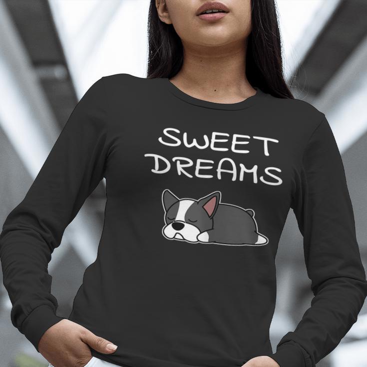 Boston Terrier Puppy Sweet Dreams Pajama For Bedtime Women Long Sleeve T-Shirt, funny gift