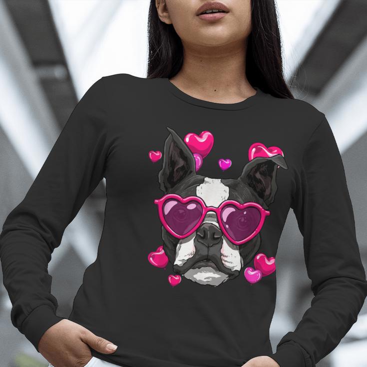 Boston Terrier Valentines Day Shirt Heart Dog Lover Women Long Sleeve T-Shirt, funny gift