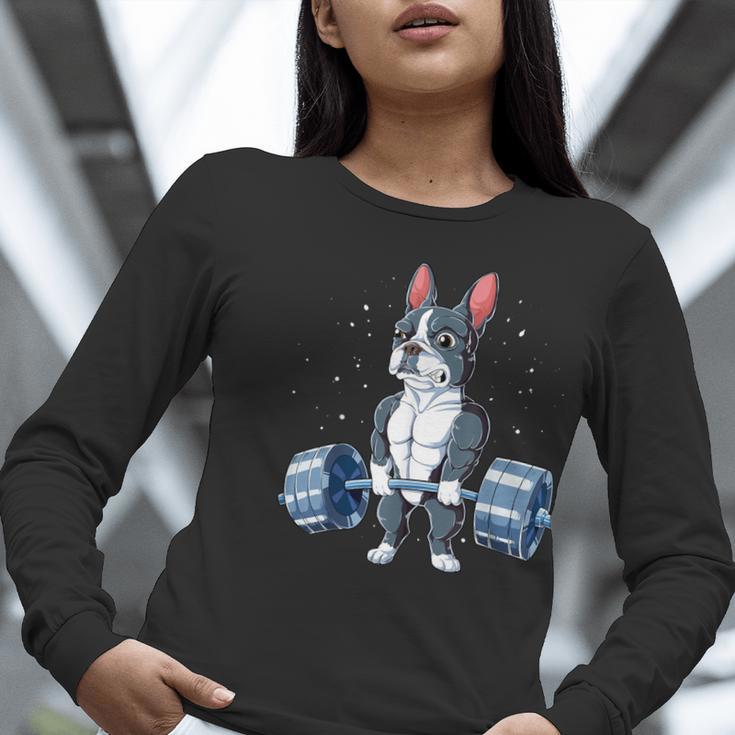 Boston Terrier Weightlifting Deadlift Men Fitness Gym Women Long Sleeve T-Shirt, Boston Terrier Gym Shirts, funny gift