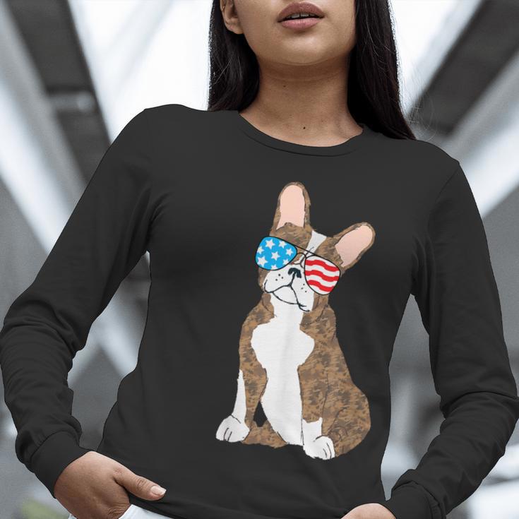 Brindle Boston Terrier Dog Patriotic Shirt USA Flag Women Long Sleeve T-Shirt, Patriotic Boston Terrier Shirts, funny gift
