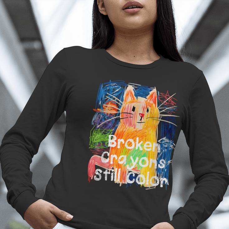 Broken Crayons Still Color Cat Teacher Women Long Sleeve T-Shirt, funny gift Broken Crayons Still Color Cat Teacher Women Long Sleeve T-Shirt, funny gift