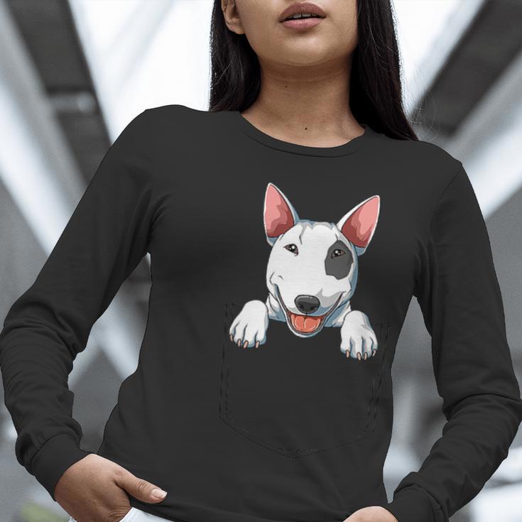 Bull Terrier Pocket Bull Terrier Peeking Out Pocket Women Long Sleeve T-Shirt, funny gift
