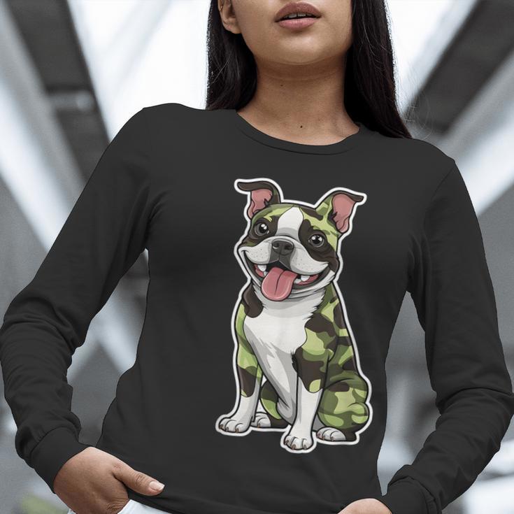 Camo Boston Terrier Pet Owner Camouflage Dog Lover Women Long Sleeve T-Shirt, funny gift