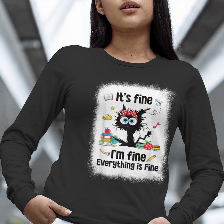 Cat It's Fine I'm Fine Everything Is Fine Teacher Life Women Long Sleeve T-Shirt, funny gift
