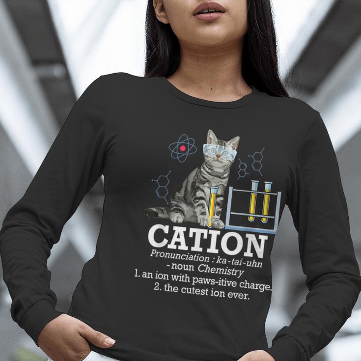 Cation Chemistry Humor Science Teacher Cat Pun Women Long Sleeve T-Shirt, Science Teacher Shirts, funny gift