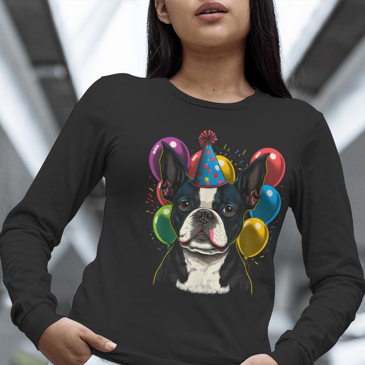 Celebration Event Birthday Party Boston Terrier Women Long Sleeve T-Shirt, funny gift