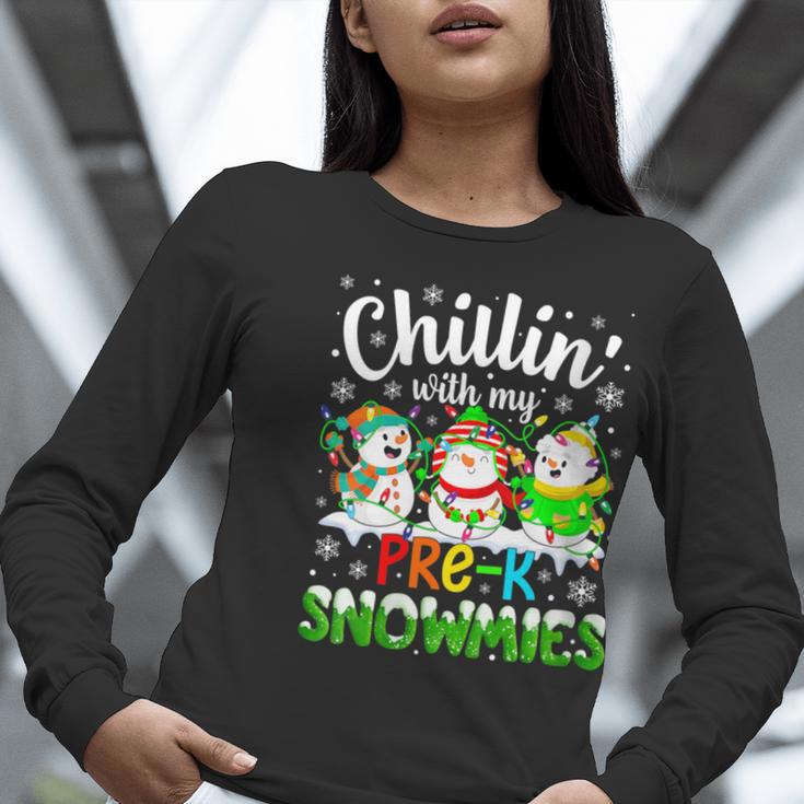 Chillin With My Pre-K Snowmies Christmas Teacher Xmas Women Long Sleeve T-Shirt, funny gift