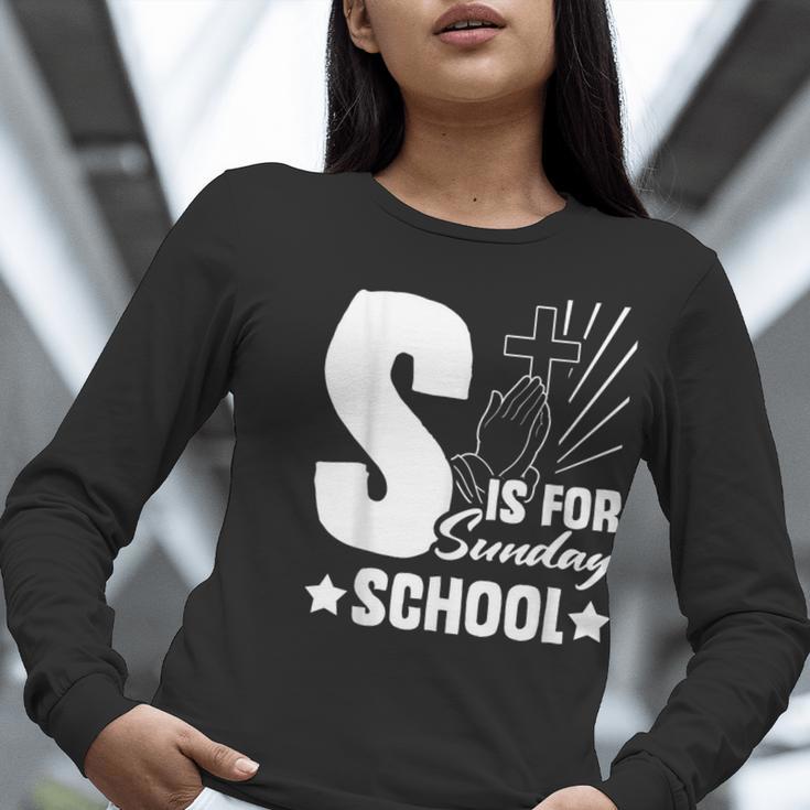 Christian Teacher S Is For Sunday School Essentials Women Long Sleeve T-Shirt, funny gift Christian Teacher S Is For Sunday School Essentials Women Long Sleeve T-Shirt, funny gift