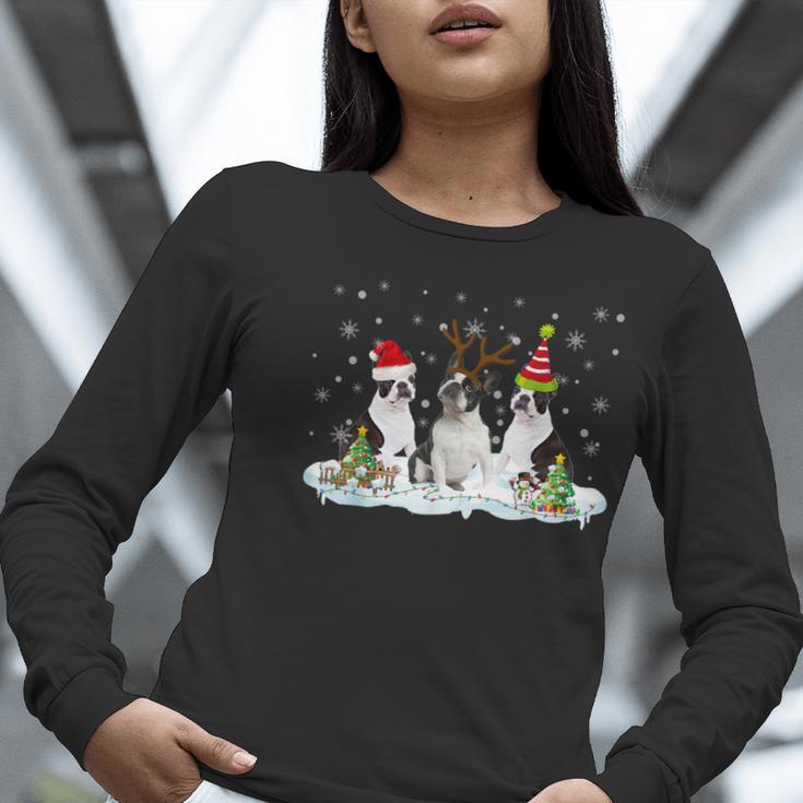 Christmas Boston Terrier Santa Dog Lover Women Long Sleeve T-Shirt, Boston Terrier Christmas Shirts, funny gift