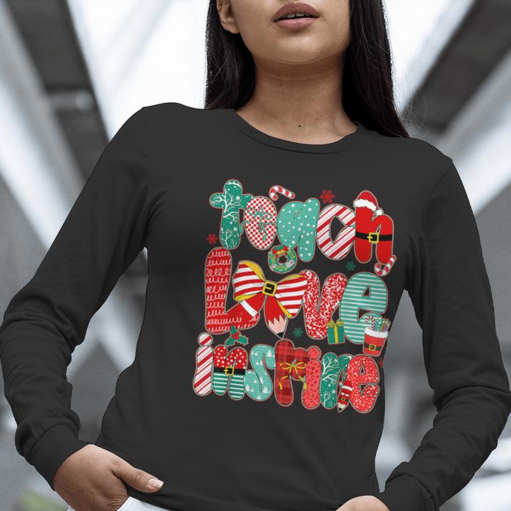 Christmas Coquette Bow Teacher Teach Love Inspire Women Long Sleeve T-Shirt, funny gift