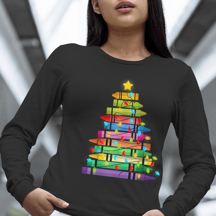 Christmas Tree Made Of Crayons School Teacher Life Student Women Long Sleeve T-Shirt, funny gift Christmas Tree Made Of Crayons School Teacher Life Student Women Long Sleeve T-Shirt, funny gift