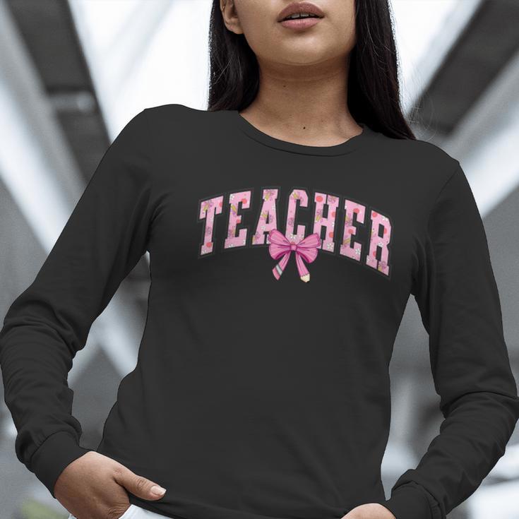 Coquette Bow Back To School First Day Teacher Women Long Sleeve T-Shirt, funny gift