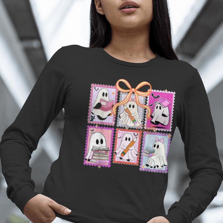 Coquette Bow Spooky Teacher Ghost Halloween Trick Or Teach Women Long Sleeve T-Shirt, funny gift Coquette Bow Spooky Teacher Ghost Halloween Trick Or Teach Women Long Sleeve T-Shirt, funny gift