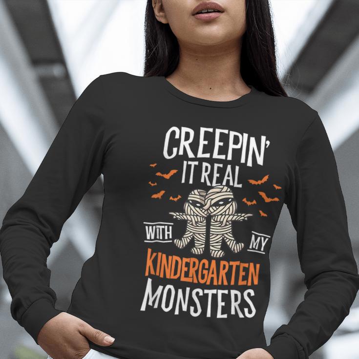 Creepin It Real Kindergarten Monsters Halloween Teacher Women Long Sleeve T-Shirt, funny gift