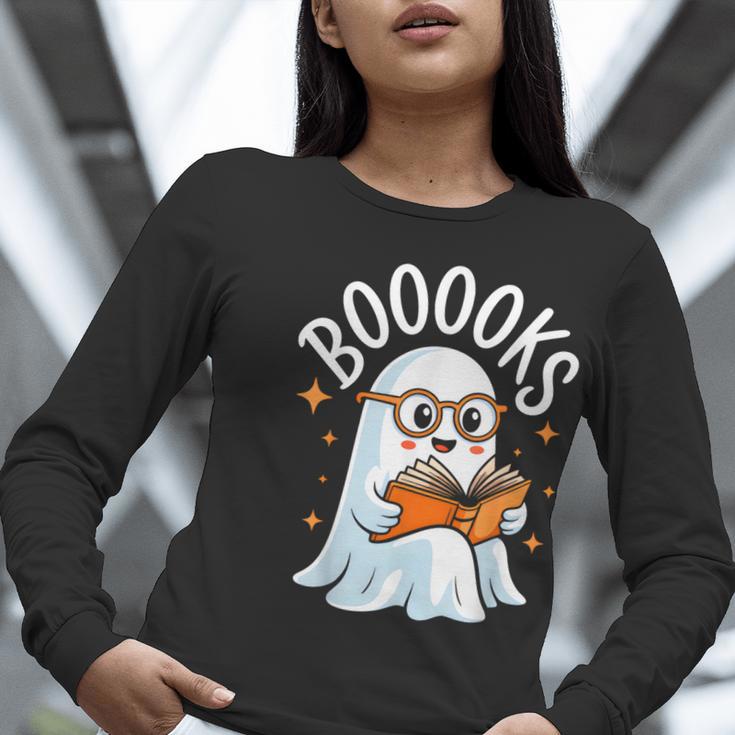 Cute Ghost Reading Book Librarian Teacher Halloween Costume Women Long Sleeve T-Shirt, funny gift