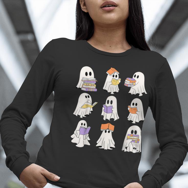 Cute Ghost Reading Books Teacher Halloween Reading Men Women Kids Women Long Sleeve T-Shirt, funny gift