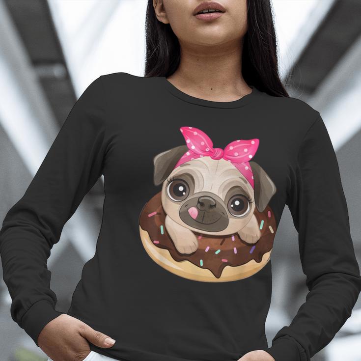 Cute Pug Shirt Donut Girls Dog Women Long Sleeve T-Shirt, funny gift