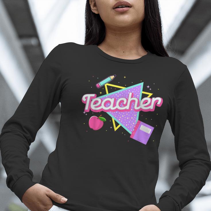 Cute Teacher Shirt 80's 90's Style Retro Old School Teacher For Men Women Women Long Sleeve T-Shirt, funny gift