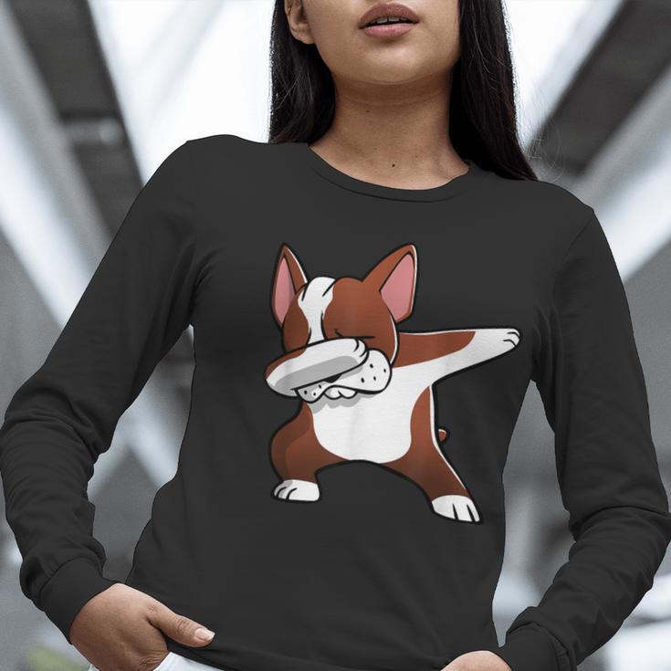 Dabbing Red Boston Terrier Dab Dance Dog Men Women Kids Women Long Sleeve T-Shirt, funny gift
