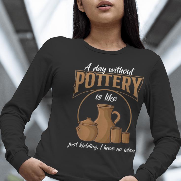 A Day Without Pottery Teacher Clay Kiln Ceramics Artist Men Women Women Long Sleeve T-Shirt, funny gift