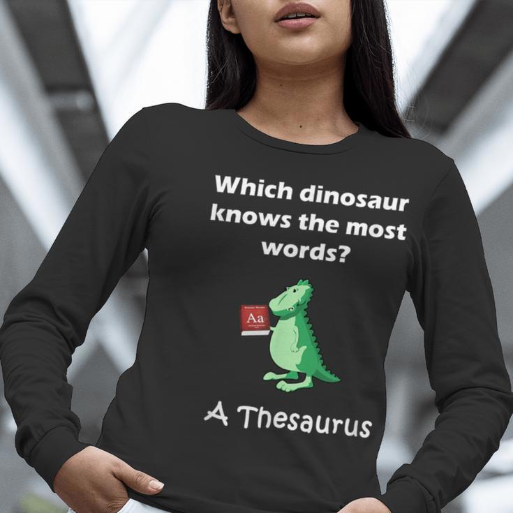 Dinosaur Thesaurus Grammar Joke Teacher Women Long Sleeve T-Shirt, funny gift Dinosaur Thesaurus Grammar Joke Teacher Women Long Sleeve T-Shirt, funny gift