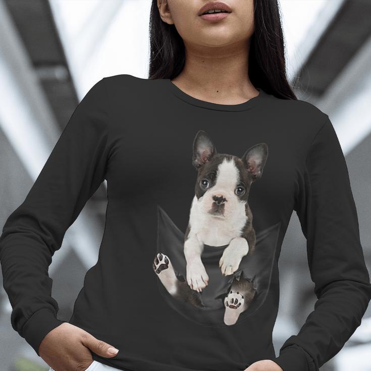 Dog Lovers Boston Terrier In Pocket Dog Face For Men Women Kids Women Long Sleeve T-Shirt, funny gift